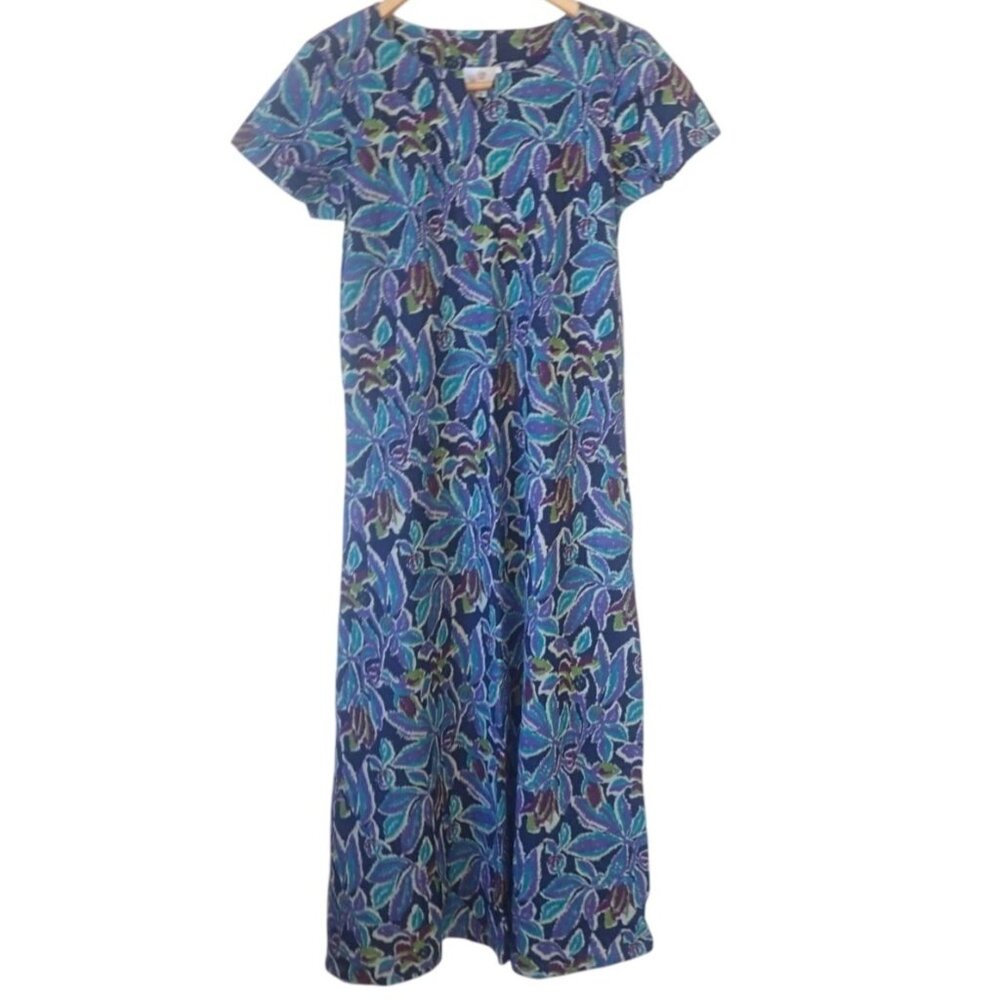 East Artisan Anokhi Dress Floral V Neck Cap Sleeve Sz S Bias‎ Slim Kurta Cotton